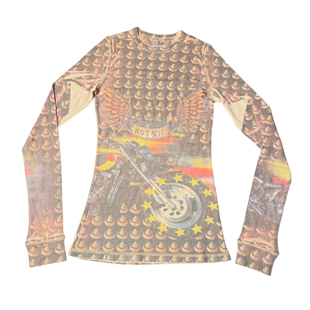 GD Jeans Los Angeles Hot Ride Biker Graphic Thermal Long Sleeve Top